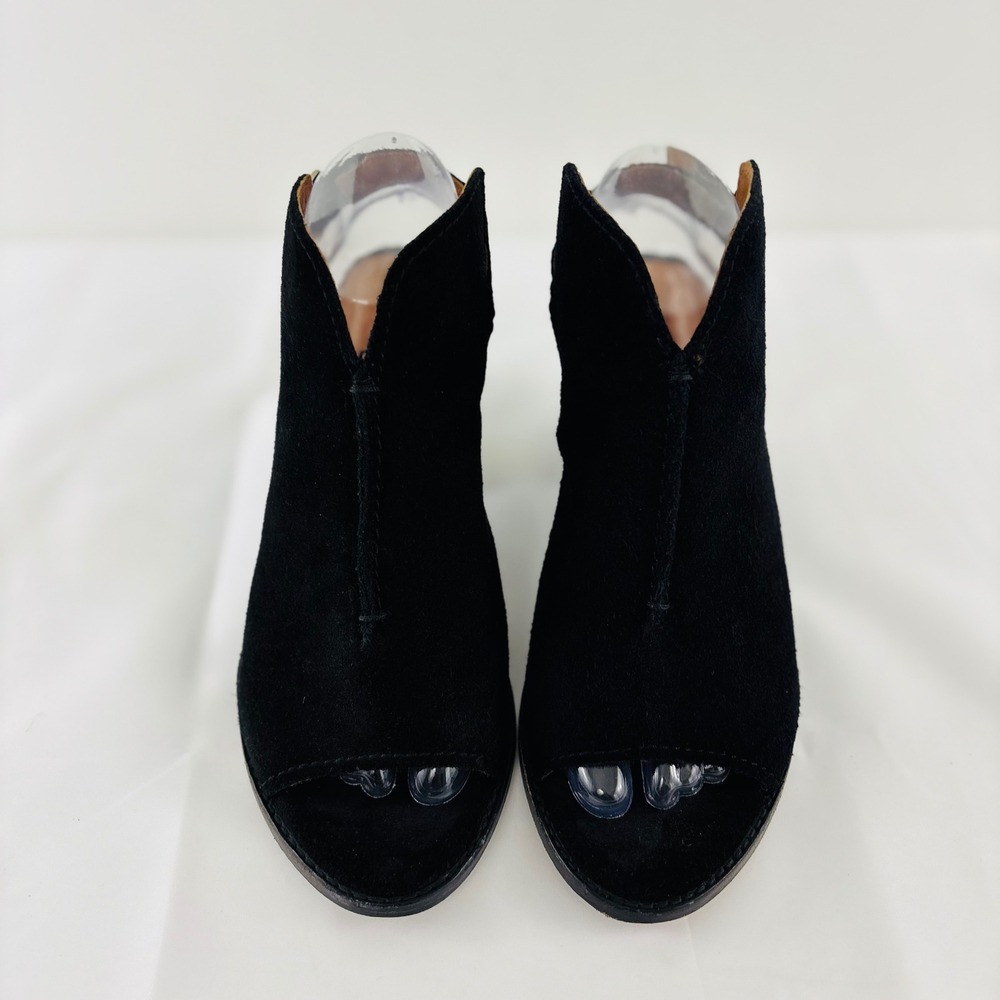 Frye‎ Courtney Black Suede Leather Sling Back Peep Toe Mule Heels Size 8.5B